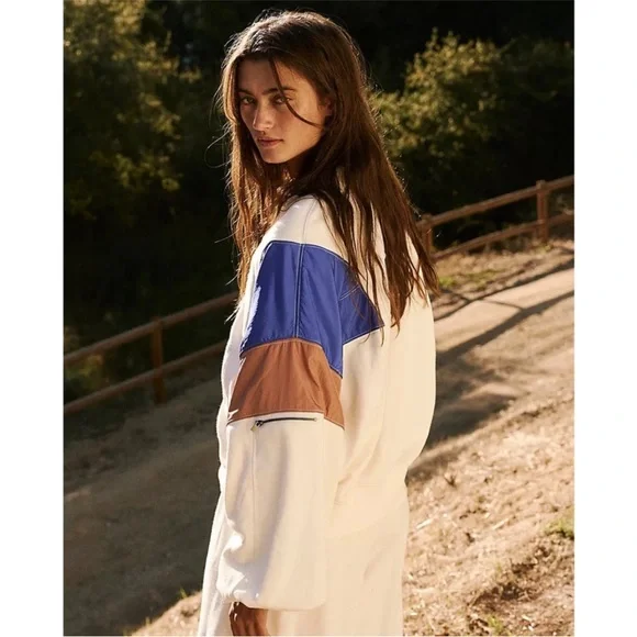 Free People Movement Hot Track Stripe Varsity Jacket Size L in Ivory Combo NWT - Picture 2 of 14